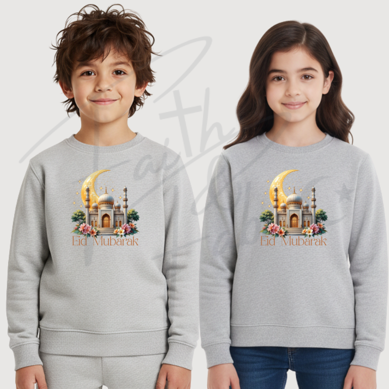 Kids Eid Mubarak Sweatshirt – Golden Mosque & Crescent Design