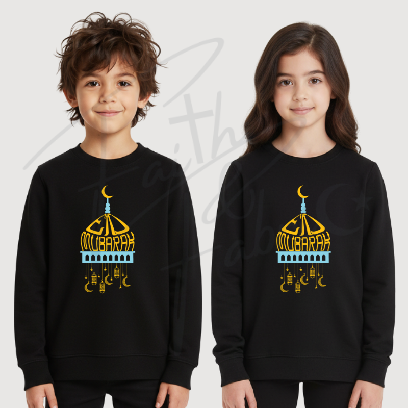 Kids Eid Mubarak Sweatshirt – Golden Dome & Lantern Design
