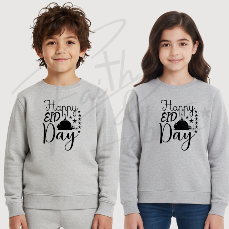 Kids Happy Eid Day Sweatshirt – Star & Mosque Design