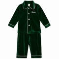 Personalised Kids Green Velvet Feel Christmas Pyjamas – Embroidered Name