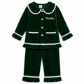 Personalised Girls Green Velvet Feel Christmas Two-Piece Set – Embroidered Name