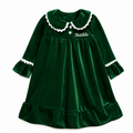 Personalised Girls Green Velvet Christmas Dress – Embroidered Name