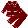 Personalised Girls Red Velvet Feel Christmas Two-Piece Set – Embroidered Name
