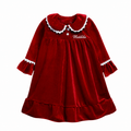 Personalised Girls Red Velvet Christmas Dress – Embroidered Name