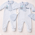 Personalised “My First Easter” Baby Boy Pinstripe Sleepsuit & Beanie Set