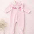 Personalised Baby Girl Pink Frill Sleepsuit – Embroidered Bunny Bow Design