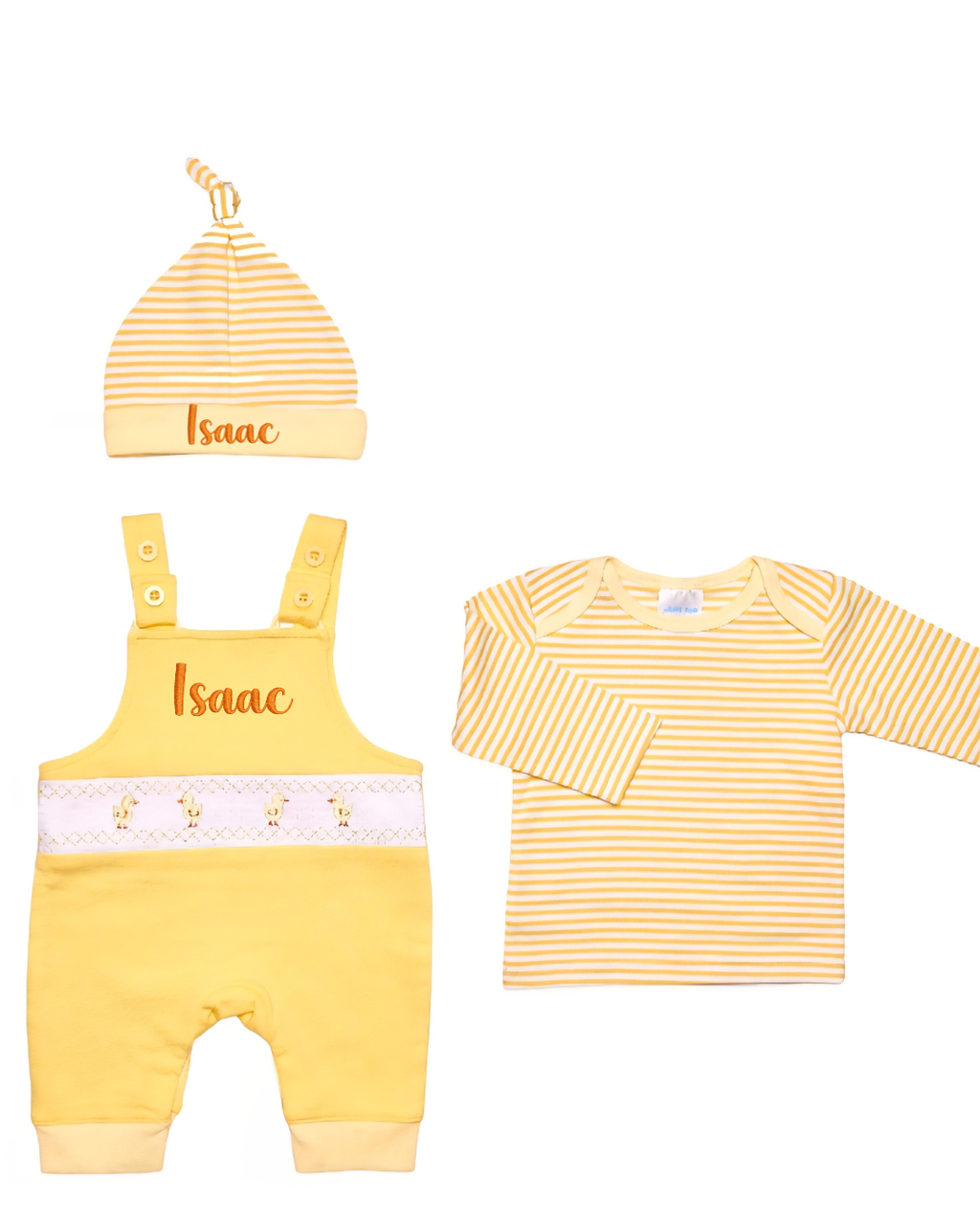 Personalised Baby Yellow Easter Dungaree Outfit – 3 Piece Set